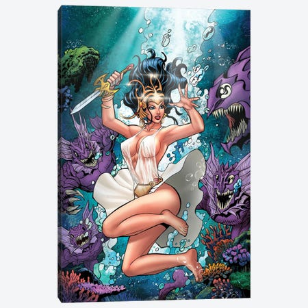 The Moon Maid™ - Catacombs Of The Moon 2 Variant Canvas Print #ERB147} by Alfret Le and Beezzz Studio Art Print