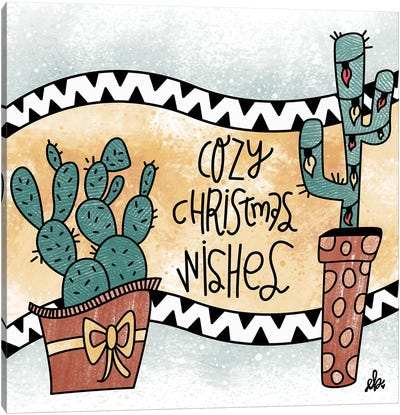 Cactus Cozy Christmas Wishes Canvas Art Print - Erin Barrett