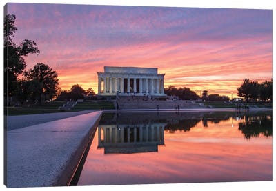 Washington DC Lincoln Sunset Canvas Art Print - Famous Monuments & Sculptures