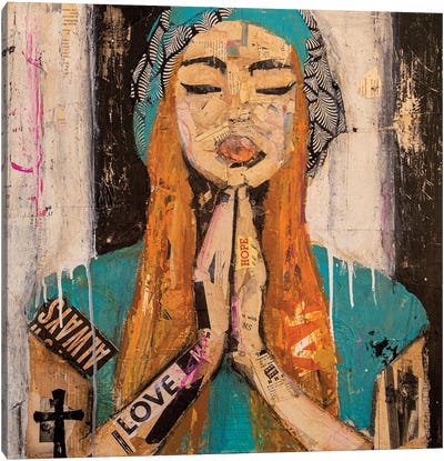 Praying For A Love Canvas Art Print - Orange & Teal