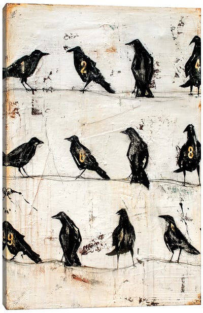 Crows On The Line Canvas Art Print - Birds On A Wire
