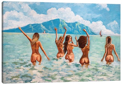 Bathers Canvas Art Print - Swimming Art