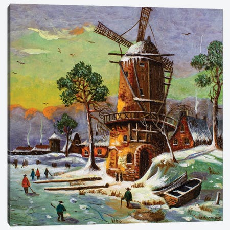 The Mill In The Snow Canvas Print #ERL19} by Evgeniya Roslik Canvas Artwork