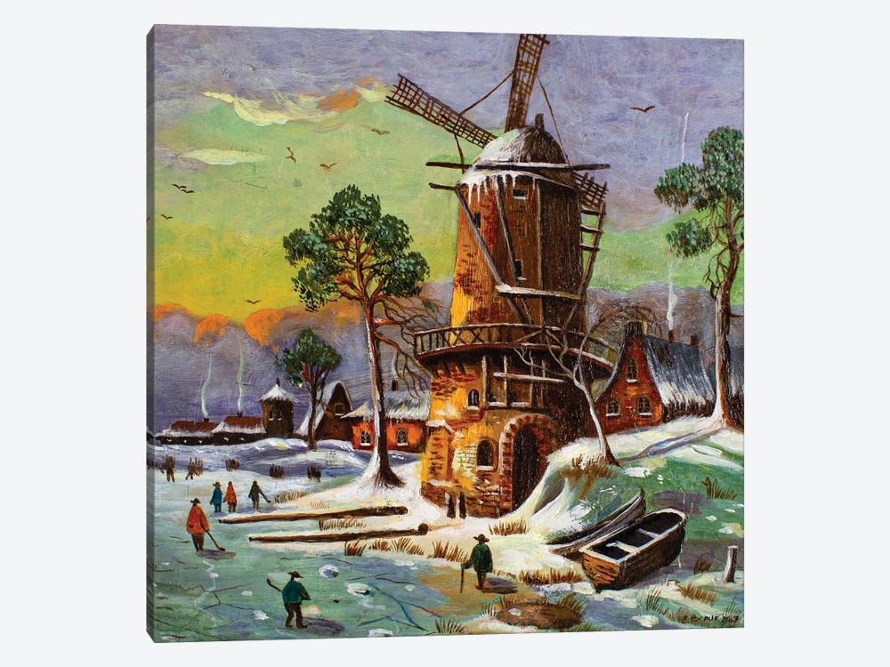 The Mill In The Snow by Evgeniya Roslik 1-piece Canvas Wall Art