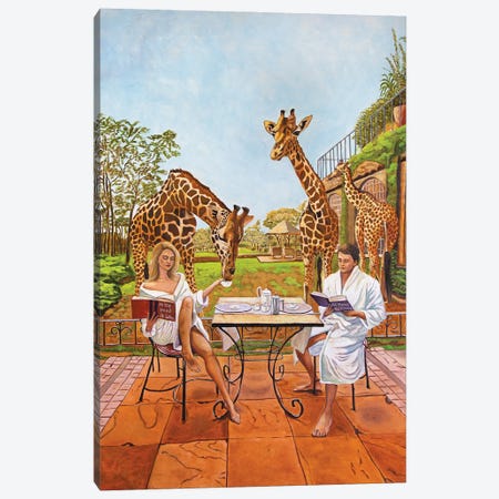 Breakfast With Giraffes Canvas Print #ERL1} by Evgeniya Roslik Canvas Print