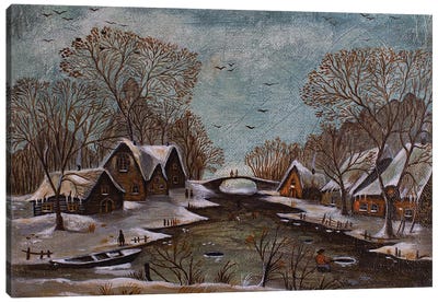 Houses By The River Canvas Art Print - Evgeniya Roslik