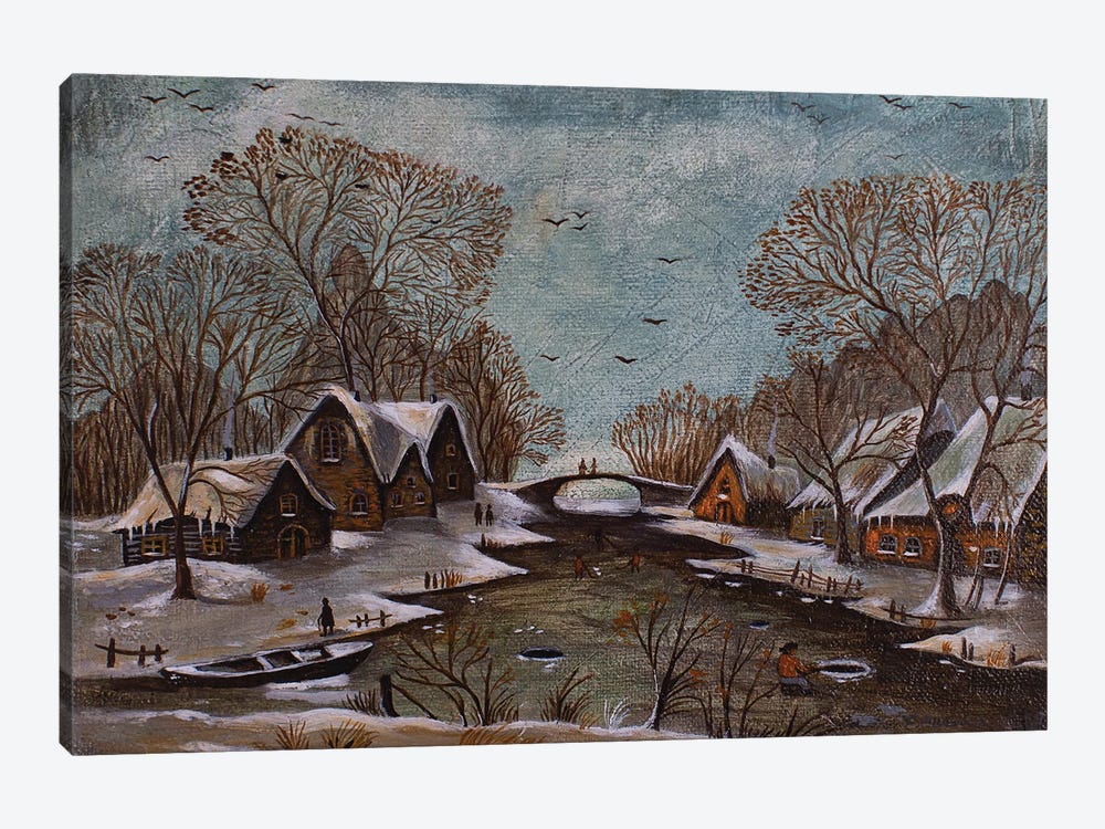 Houses By The River by Evgeniya Roslik 1-piece Canvas Print