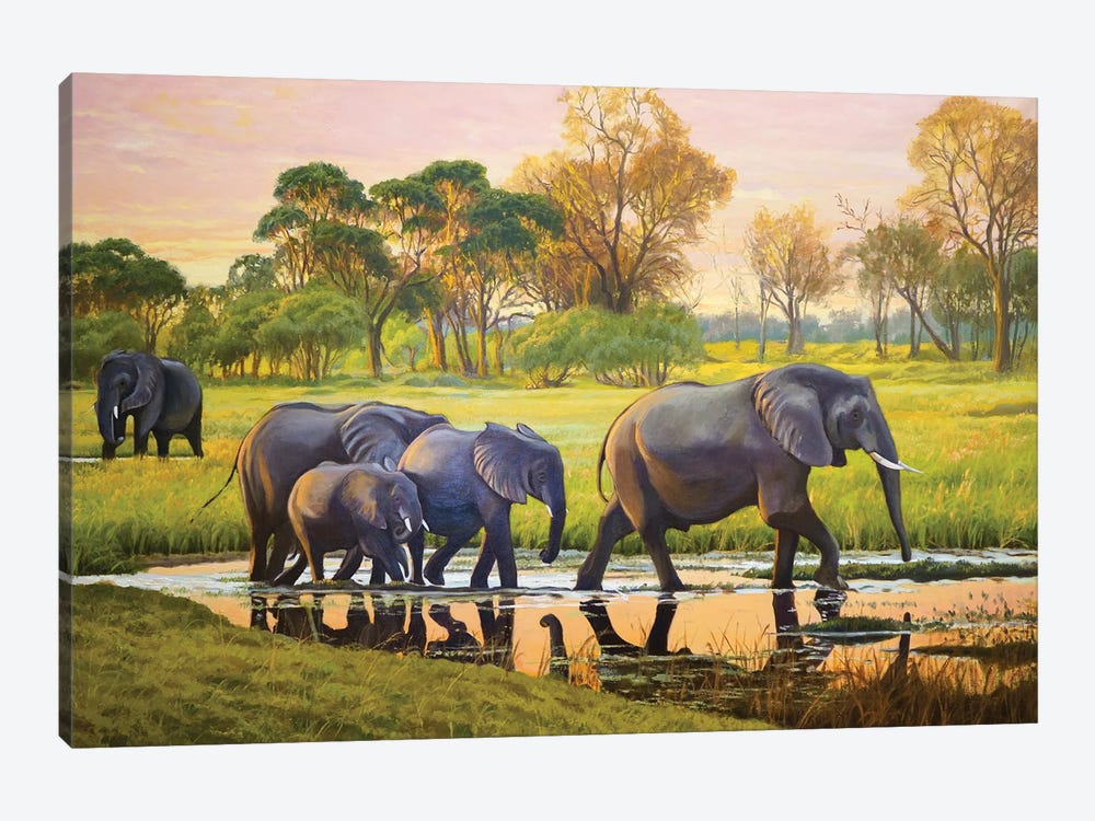 Elephants At Sunset by Evgeniya Roslik 1-piece Canvas Art