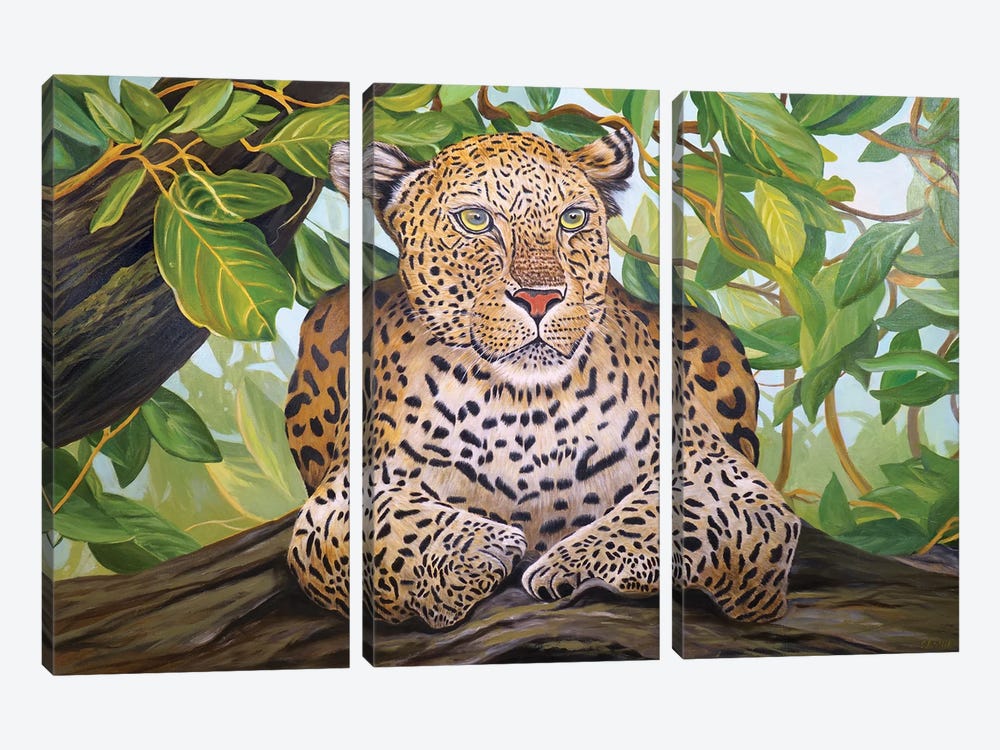 Leopard Under The Tree by Evgeniya Roslik 3-piece Canvas Art
