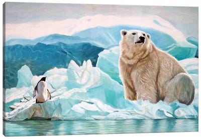 Polar Bear And Penguin Canvas Art Print - Polar Bear Art