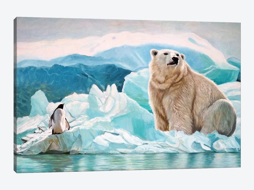 Polar Bear And Penguin by Evgeniya Roslik 1-piece Canvas Print