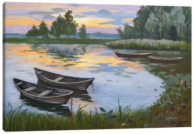 Boats In The Reeds I Canvas Art Print - Evgeniya Roslik