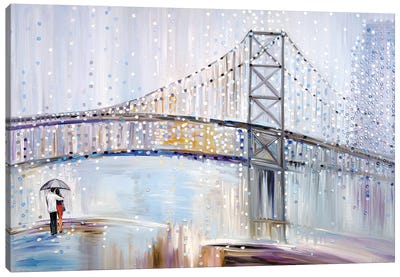 Romantic Rainy Date Canvas Art Print - Umbrella Art