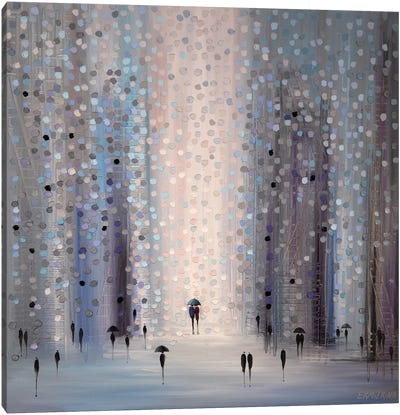 Lovers In The Rain Canvas Art Print - Umbrellas 