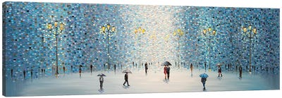 Rainy Street Lights Canvas Art Print - Umbrella Art