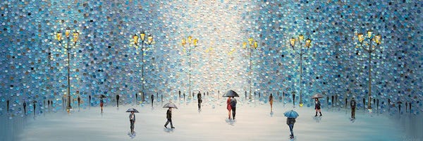 Abstract Oil Painting: Rainy Street Lights by Ekaterina Ermilkina