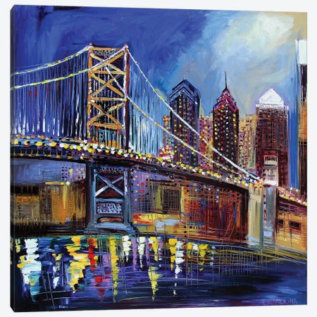 Benjamin Franklin Bridge Canvas Print #ERM16} by Ekaterina Ermilkina Canvas Artwork