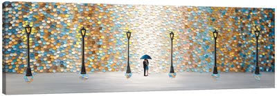 Kiss Under The Golden Rain Canvas Art Print - 3-Piece Urban Art