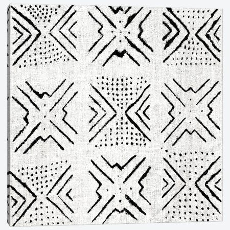 Mudcloth White Geometric Design IV Canvas Print #ERO105} by Ellie Roberts Canvas Wall Art