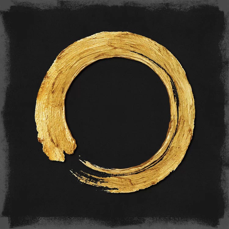 Tryptich Large Canvas Art Print - Gold Zen Circle on Black I (styles > Abstract Art > Gold Abstract art) - 60x60 in
