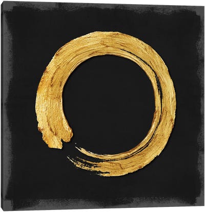 Gold Zen Circle On Black I Canvas Art Print - Minimalist Bedroom Art