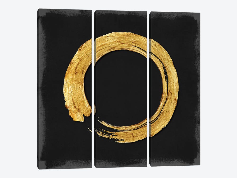 Gold Zen Circle On Black I by Ellie Roberts 3-piece Canvas Artwork