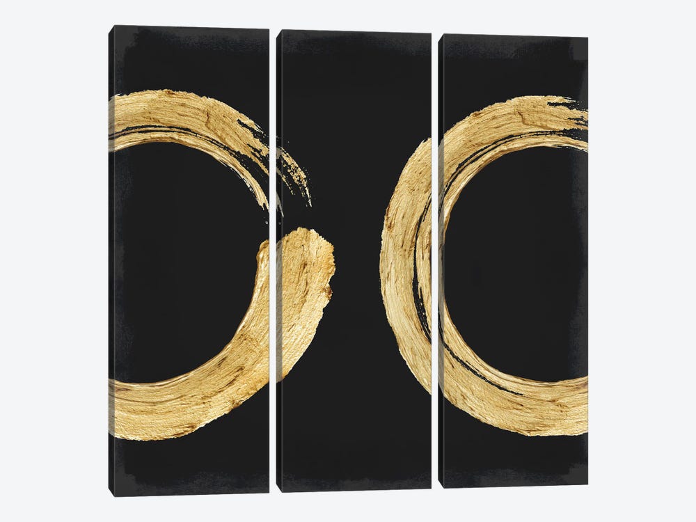 Gold Zen Circle On Black II by Ellie Roberts 3-piece Canvas Art Print