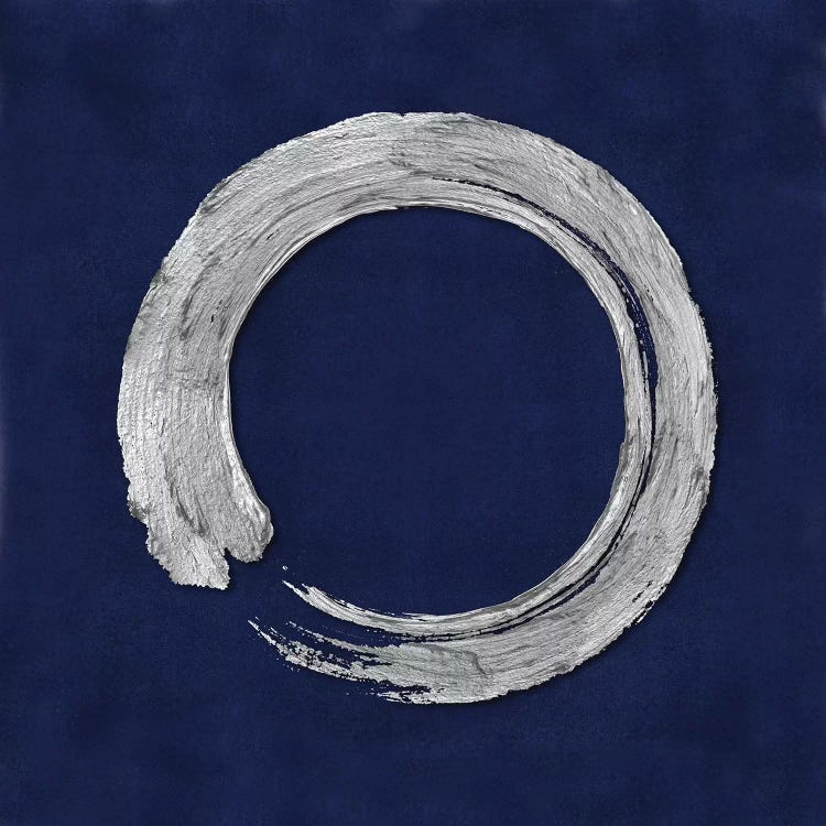 Silver Zen Circle On Blue I by Ellie Roberts canvas print
