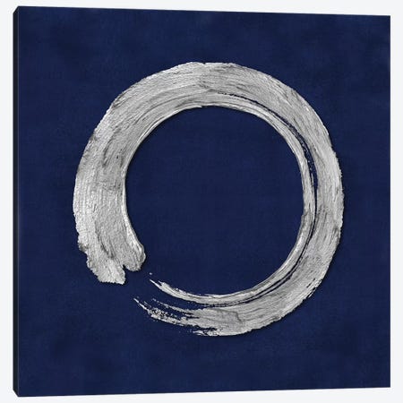 Silver Zen Circle On Blue I Canvas Print #ERO128} by Ellie Roberts Art Print