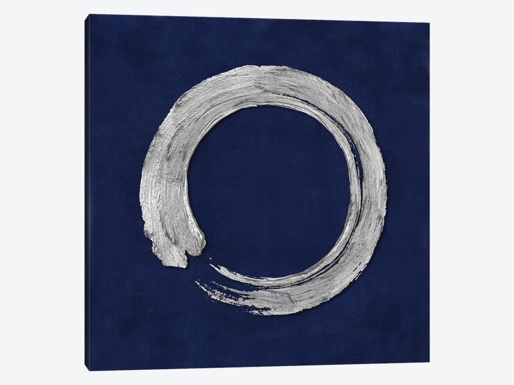 Silver Zen Circle On Blue I by Ellie Roberts 1-piece Canvas Wall Art