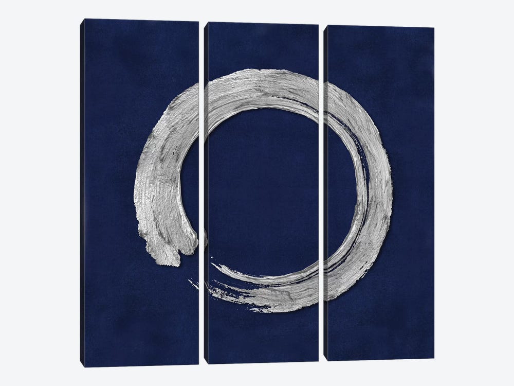 Silver Zen Circle On Blue I by Ellie Roberts 3-piece Canvas Wall Art