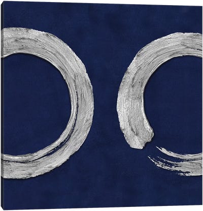 Silver Zen Circle On Blue II Canvas Art Print - Circular Abstract Art
