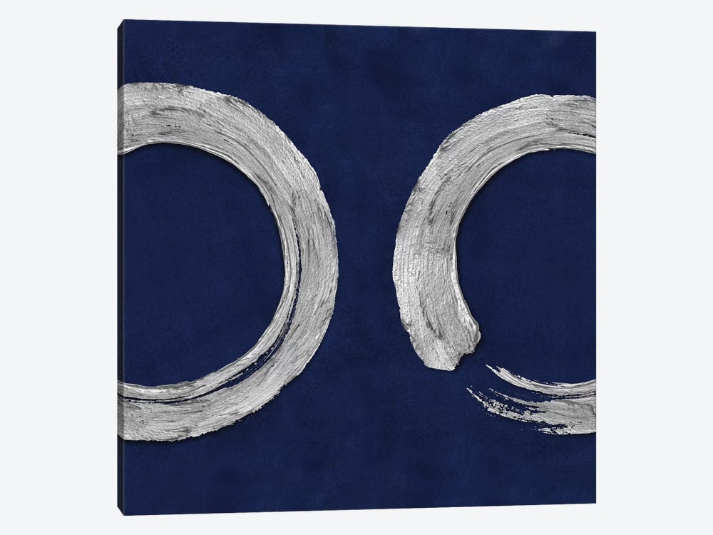 Silver Zen Circle On Blue II by Ellie Roberts 1-piece Art Print