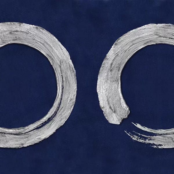 Silver: Silver Zen Circle On Blue II by Ellie Roberts