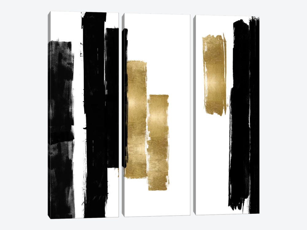 Vertical Black and Gold I by Ellie Roberts 3-piece Canvas Wall Art