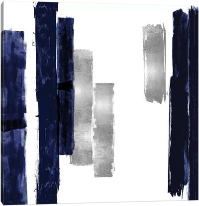 Vertical Blue and Silver I Canvas Art Print - Geometric Abstract Art