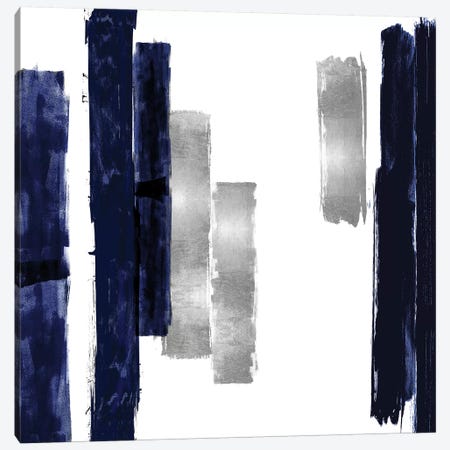 Vertical Blue and Silver I Canvas Print #ERO137} by Ellie Roberts Art Print