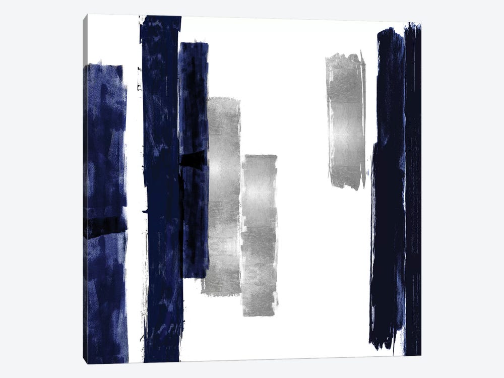Vertical Blue and Silver I by Ellie Roberts 1-piece Canvas Artwork