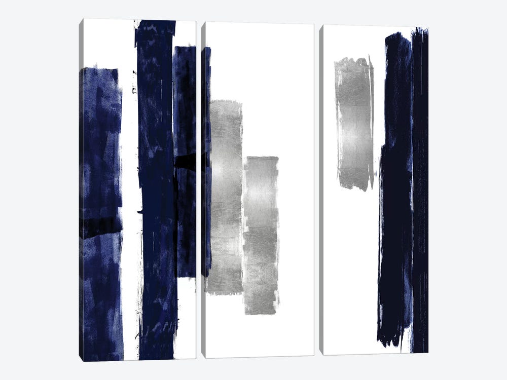 Vertical Blue and Silver I by Ellie Roberts 3-piece Canvas Art