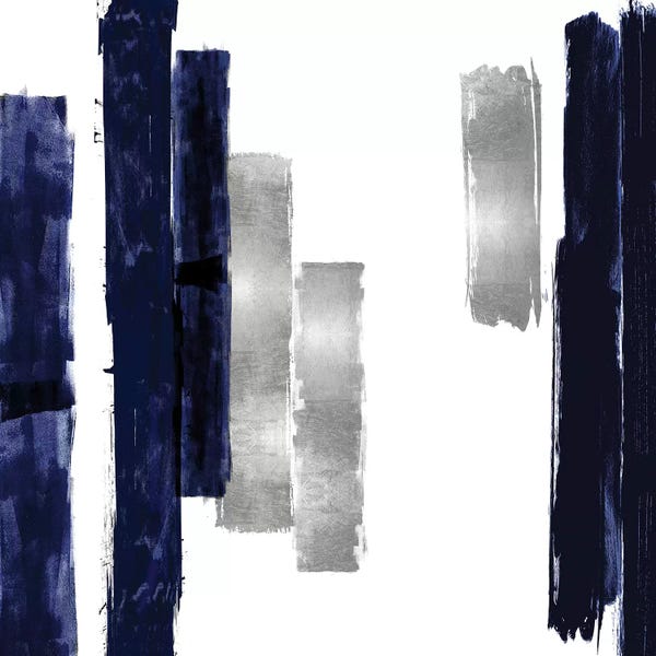 Linear Abstract: Vertical Blue and Silver I by Ellie Roberts