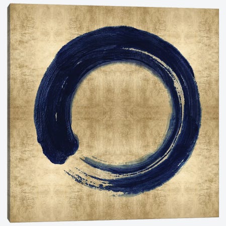 Blue Zen Circle on Gold I Canvas Print #ERO145} by Ellie Roberts Canvas Artwork