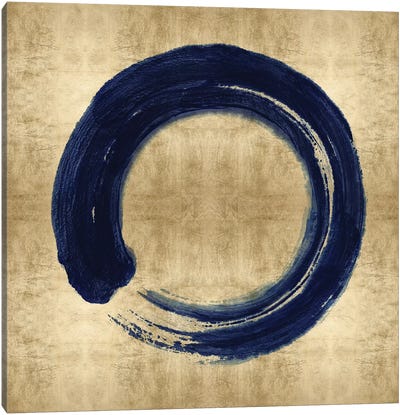 Blue Zen Circle on Gold I Canvas Art Print - Glam Bedroom Art
