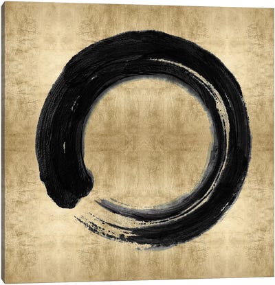 Black Zen Circle on Gold I Canvas Art Print - Black, White & Gold Art
