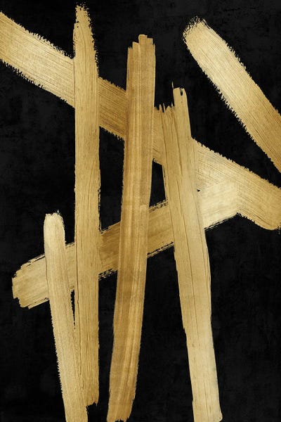 Minimalist Paintings: Crossroads Gold on Black I by Ellie Roberts