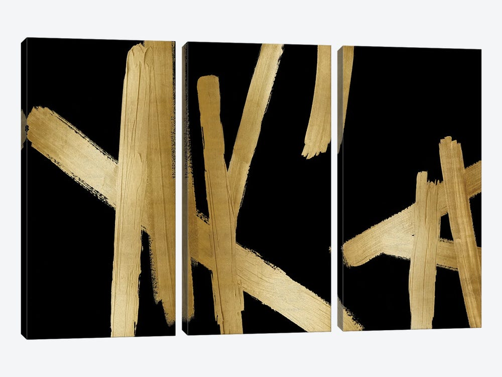Strokes Gold on Black by Ellie Roberts 3-piece Canvas Art