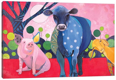 Barnyard Crew Canvas Art Print - Pig Art