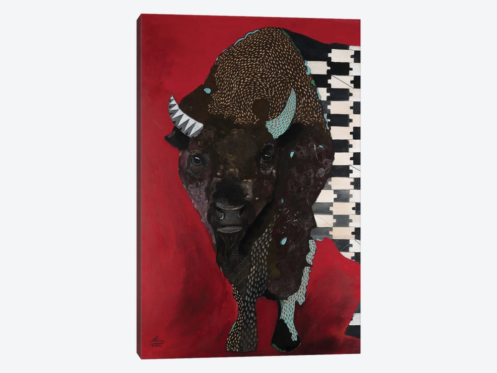 Bison On Red by Emily Reid 1-piece Canvas Wall Art