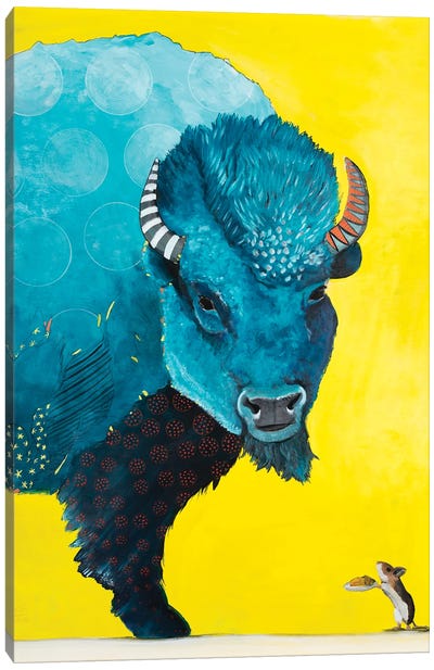 Blue Bison Canvas Art Print - Folksy Fauna