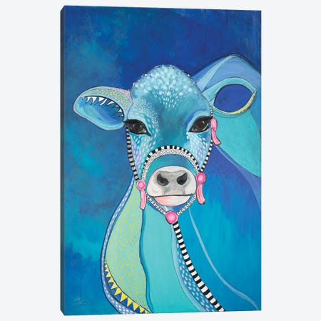 Blue Cow Canvas Print #ERZ16} by Emily Reid Canvas Print