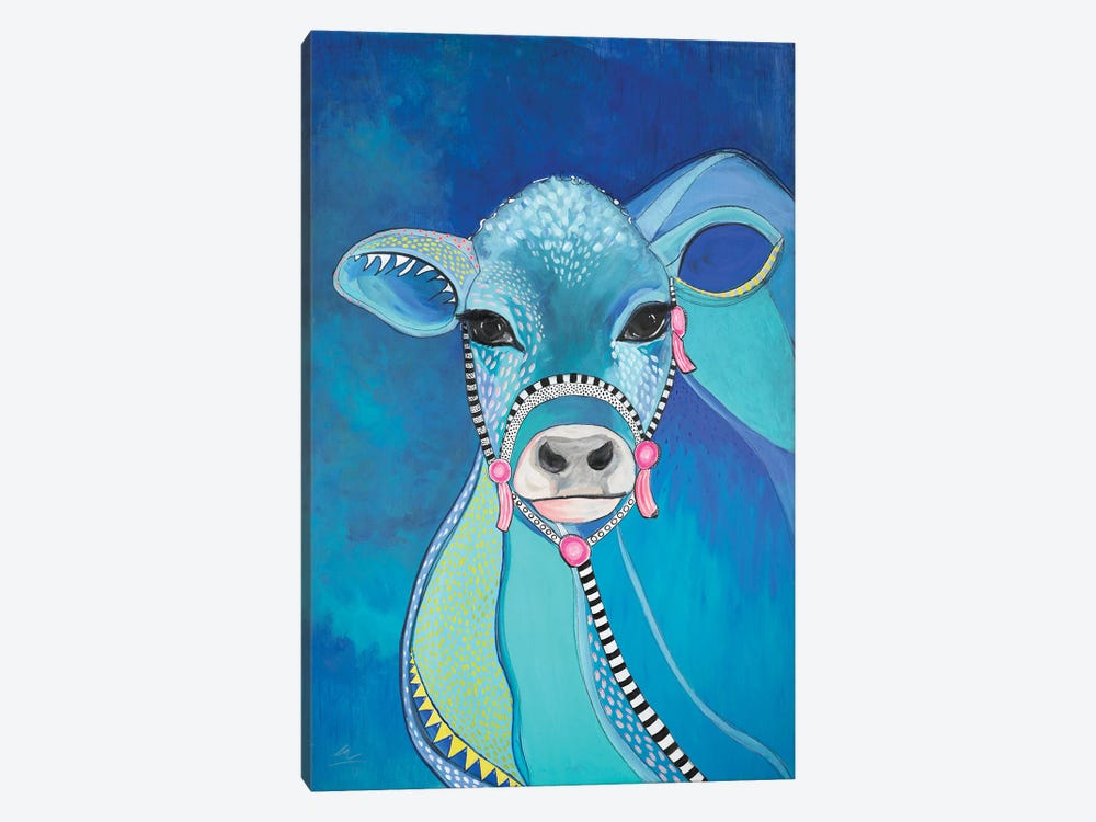 Blue Cow by Emily Reid 1-piece Canvas Artwork